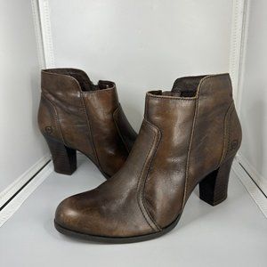 Born Boots Womens 9 M Ankle Booties Rust Brown Leather Block Heels Zip Up
